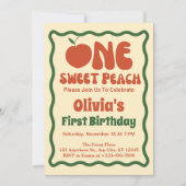 ワン・スウィート・ピーチ - ウェイビー・レトロ・ピーチ 1歳の誕生日 招待状 (正面)