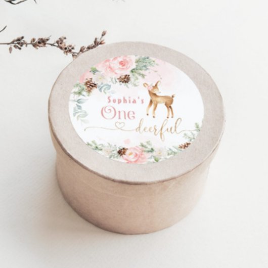 ワン・ディア・フル  ブラッシュピンク 1歳女の子誕生日 ラウンドシール