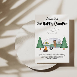 🎉 ワン ハッピー キャンパー バースデー - アドベンチャーへの旅立ち！ 招待状