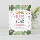 ワン·ワイルド·イヤー·サファリ·金ゴールド·ガール·ファースト1歳の誕生日 招待状 (スタンド正面)