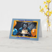 ワーウルフとケーキハッピーバースデーオンハロウィーン カード (黄色い花)