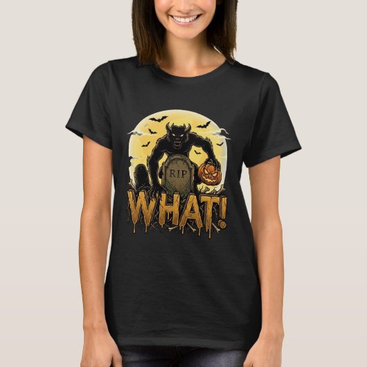 ワーウルフのかぼちゃ墓石 フルムーン Tシャツ (正面)