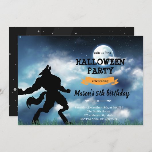 ワーウルフの誕生日の招待状 サンキューカード (正面/裏面)