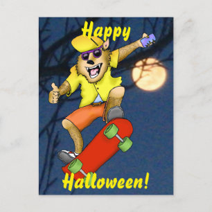 ワーウルフスケートボーダーハロウィンポストカード ポストカード