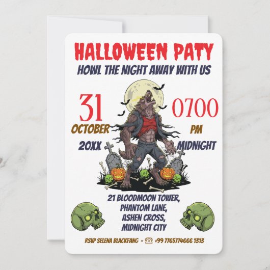 🎃 ワーウルフ ハロウィン インビテーションカード 🐺 招待状 (正面)
