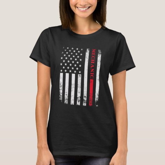 ワーカーアメリ動揺してカ国旗の整備士 Tシャツ (正面)