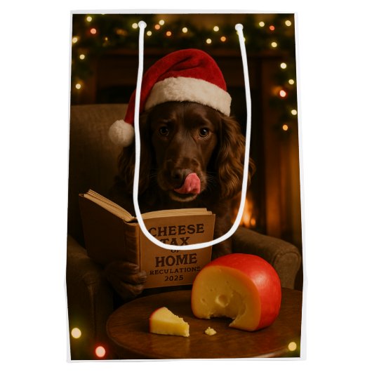 ワーキングコッカーのチーズ税クリスマスギフトバッグ ミディアムペーパーバッグ (裏面)