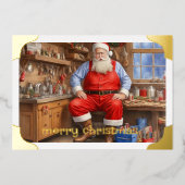 ワークショップでのサンタのスナップショット 箔シーズンカード (正面)