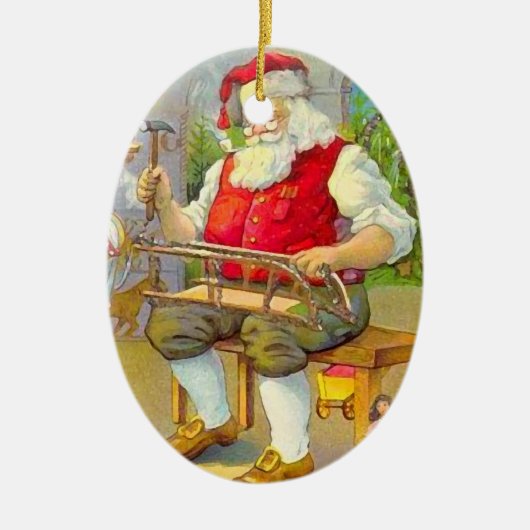 ワークショップでのヴィンテージクリスマスサンタクロース セラミックオーナメント (正面)