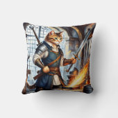 ワークショップで刀を鍛造する勇敢な猫の鍛冶屋 クッション (裏面)