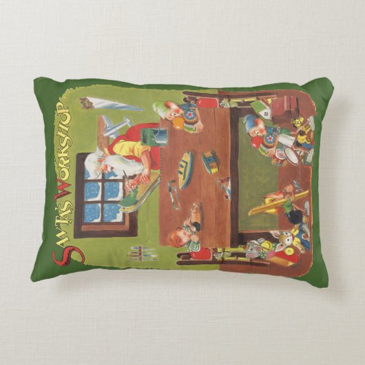 ワークショップに小人が参加したヴィンテージクリスマスサンタ アクセントクッション (裏面)