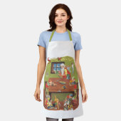 ワークショップに小人が参加したヴィンテージクリスマスサンタ エプロン (着用した状態)