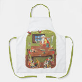 ワークショップに小人が参加したヴィンテージクリスマスサンタ エプロン (正面)