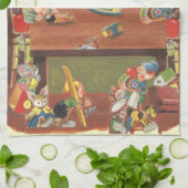 ワークショップに小人が参加したヴィンテージクリスマスサンタ キッチンタオル (折り畳み)