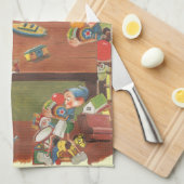 ワークショップに小人が参加したヴィンテージクリスマスサンタ キッチンタオル (四つ折り)