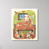 ワークショップに小人が参加したヴィンテージクリスマスサンタ キャンバスプリント (正面)