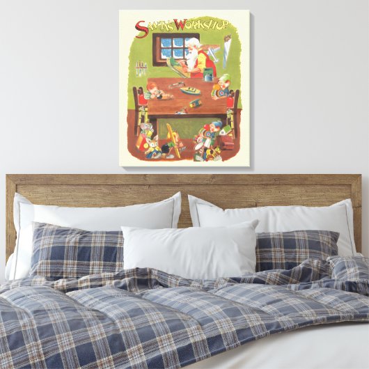ワークショップに小人が参加したヴィンテージクリスマスサンタ キャンバスプリント (インサイチュ (寝室))