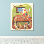 ワークショップに小人が参加したヴィンテージクリスマスサンタ キャンバスプリント (インサイチュ (ウッドフロア))