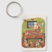 ワークショップに小人が参加したヴィンテージクリスマスサンタ キーホルダー (正面)