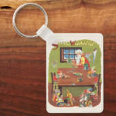 ワークショップに小人が参加したヴィンテージクリスマスサンタ キーホルダー (正面)