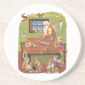 ワークショップに小人が参加したヴィンテージクリスマスサンタ コースター (正面)