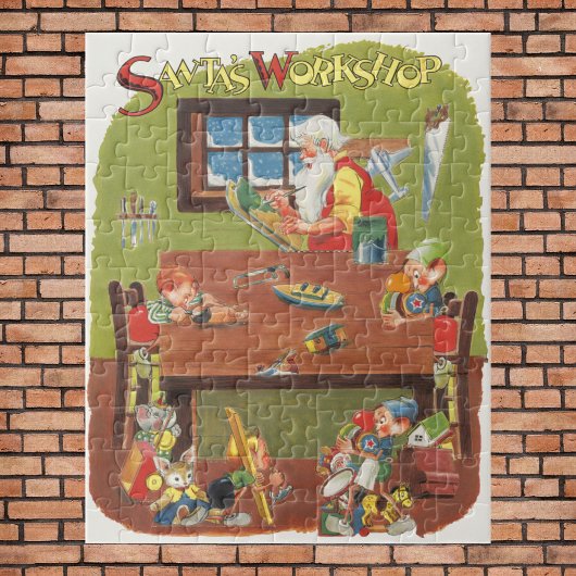 ワークショップに小人が参加したヴィンテージクリスマスサンタ ジグソーパズル