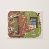 ワークショップに小人が参加したヴィンテージクリスマスサンタ ジグソーパズル (横)