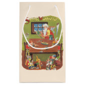 ワークショップに小人が参加したヴィンテージクリスマスサンタ スモールペーパーバッグ (裏面)