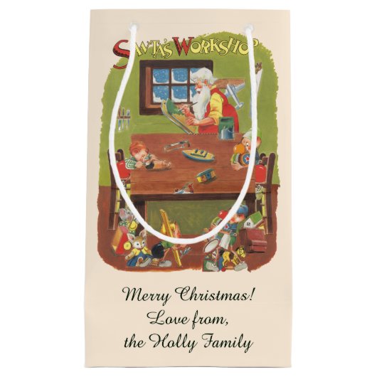 ワークショップに小人が参加したヴィンテージクリスマスサンタ スモールペーパーバッグ (正面)