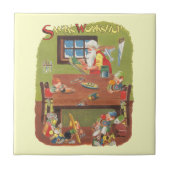 ワークショップに小人が参加したヴィンテージクリスマスサンタ タイル (正面)