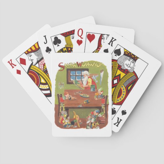 ワークショップに小人が参加したヴィンテージクリスマスサンタ トランプ (裏面)