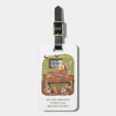 ワークショップに小人が参加したヴィンテージクリスマスサンタ ラゲッジタグ (正面縦)