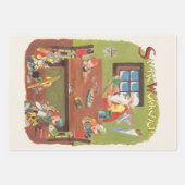 ワークショップに小人が参加したヴィンテージクリスマスサンタ ラッピングペーパーシート (正面3)