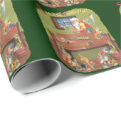 ワークショップに小人が参加したヴィンテージクリスマスサンタ ラッピングペーパー (ロールコーナー)