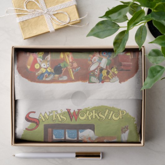 ワークショップに小人が参加したヴィンテージクリスマスサンタ 薄葉紙 (ギフト)