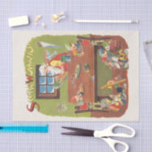 ワークショップに小人が参加したヴィンテージクリスマスサンタ 薄葉紙 (クラフト)