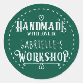 ワークショップパーソナライズされたで愛で手作りグリーン ラウンドシール (正面)
