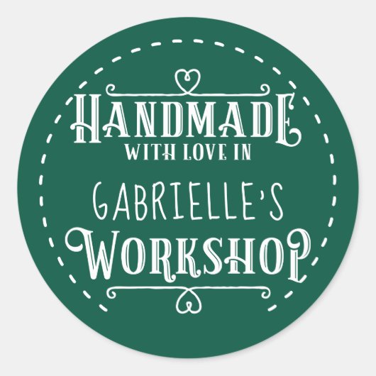 ワークショップパーソナライズされたで愛で手作りグリーン ラウンドシール (正面)