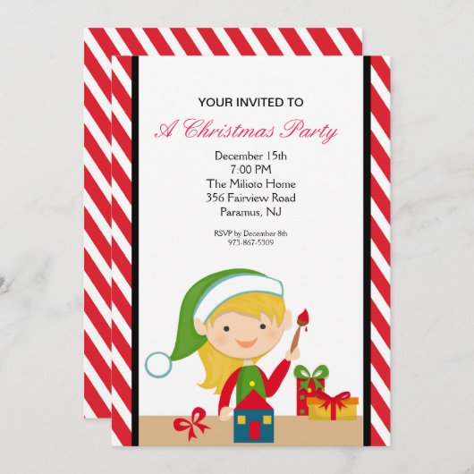 ワークショップ小妖精や小人で作業する愛らしいパーティー招待状 招待状 (正面/裏面)