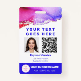 ワークフォトID QRコードピンクパープルバッジ バッジ