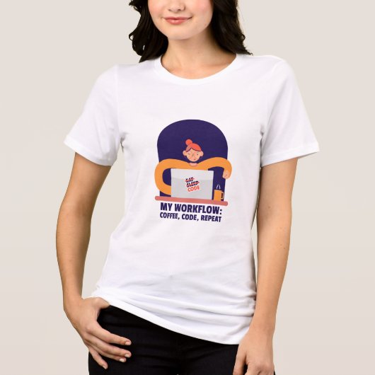 ワークフロー:コーヒー、コード、Officeの忙し繰り返し トライブレンドTシャツ (正面)