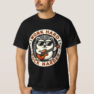 ワーク懸命ロックハードヘッジホッグクールギターデザイン Tシャツ