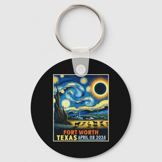 ワーステキサス州太陽のトータルEclipse 2024星空の夜 キーホルダー (正面)