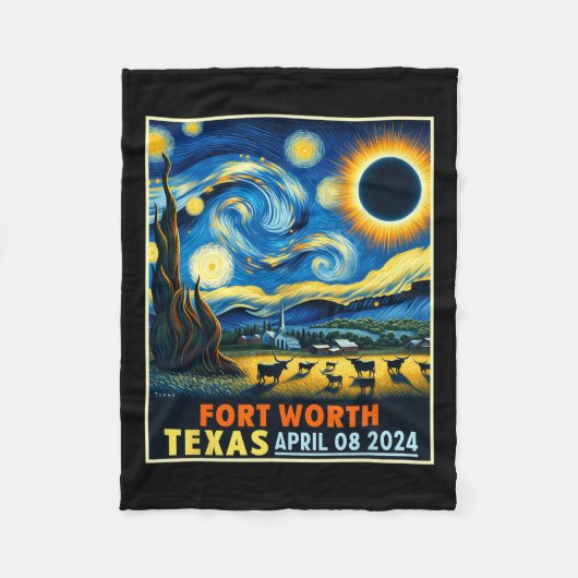 ワーステキサス州太陽のトータルEclipse 2024星空の夜 フリースブランケット (正面)