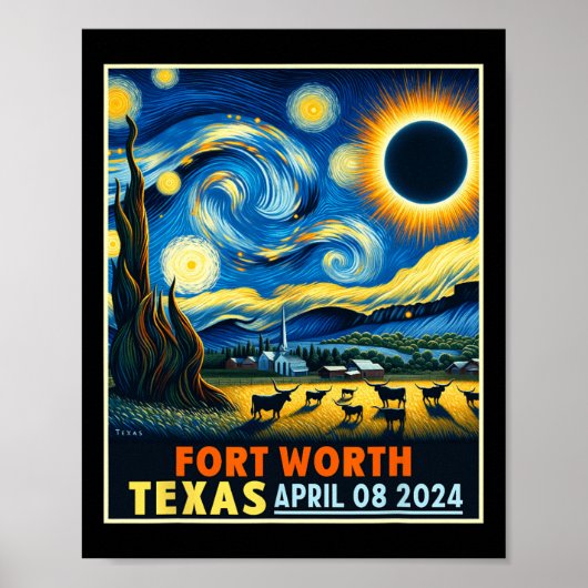 ワーステキサス州太陽のトータルEclipse 2024星空の夜 ポスター (正面)