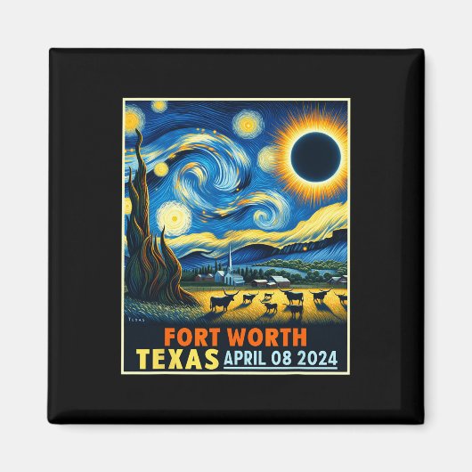 ワーステキサス州太陽のトータルEclipse 2024星空の夜 マグネット (正面)