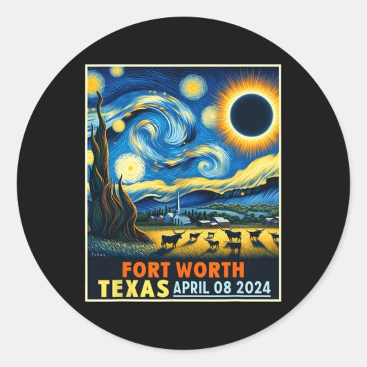 ワーステキサス州太陽のトータルEclipse 2024星空の夜 ラウンドシール (正面)
