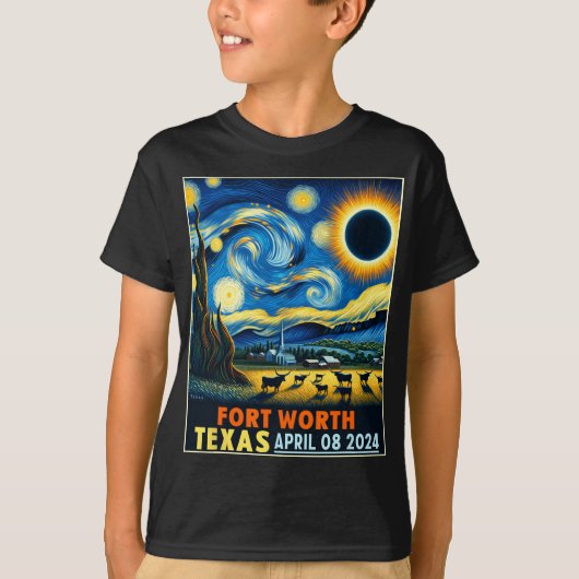ワーステキサス州太陽のトータルEclipse 2024星空の夜 Tシャツ (正面)