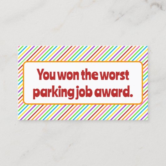 ワースト・パーキング・ジョブ賞。 コーリングカード (正面)