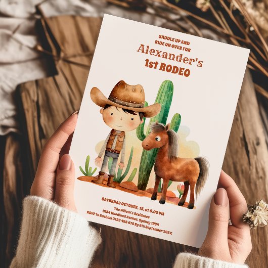 ワースト・ファースト・ロデオ ワイルドウェストカウボーイ 1歳の誕生日 招待状